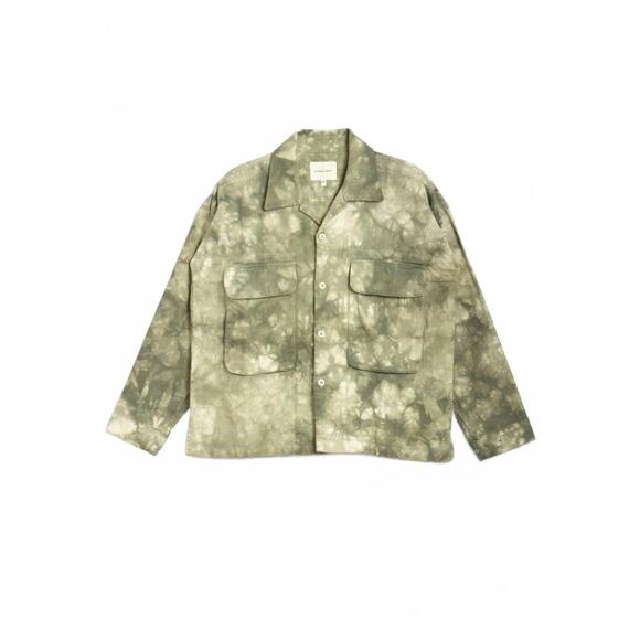 NEW NICHOLAS DALEY men's military overshirt in olive green tie-dye